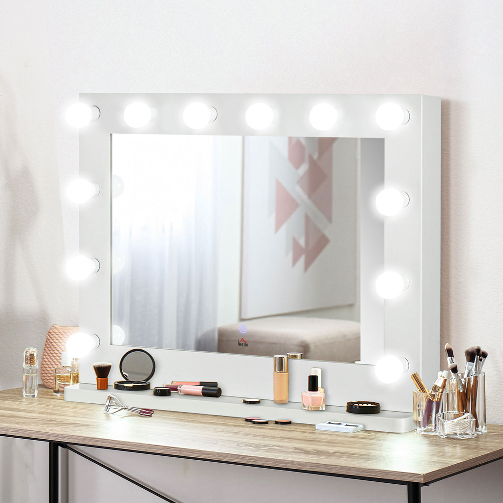Miroir maquillage Hollywood lumineux 12 LED tactile - luminosité réglable, fonction mémoire - métal MDF blanc verre-1