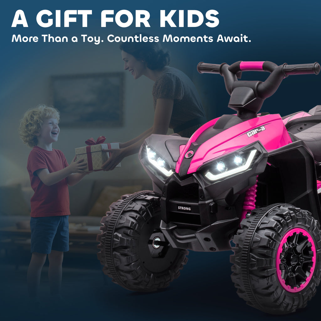 Quad buggy électrique enfant 12 V 6 Km/h max. effets lumineux selle pour enfant 3-5 ans métal PP noir rose
