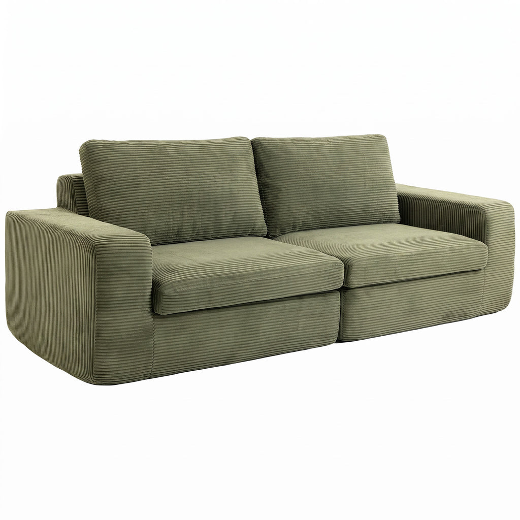 Canapé 3 Places en Velours Côtelé, Canapé de Salon Compressé Moderne 236 cm avec Coussin à Ressorts, Vert