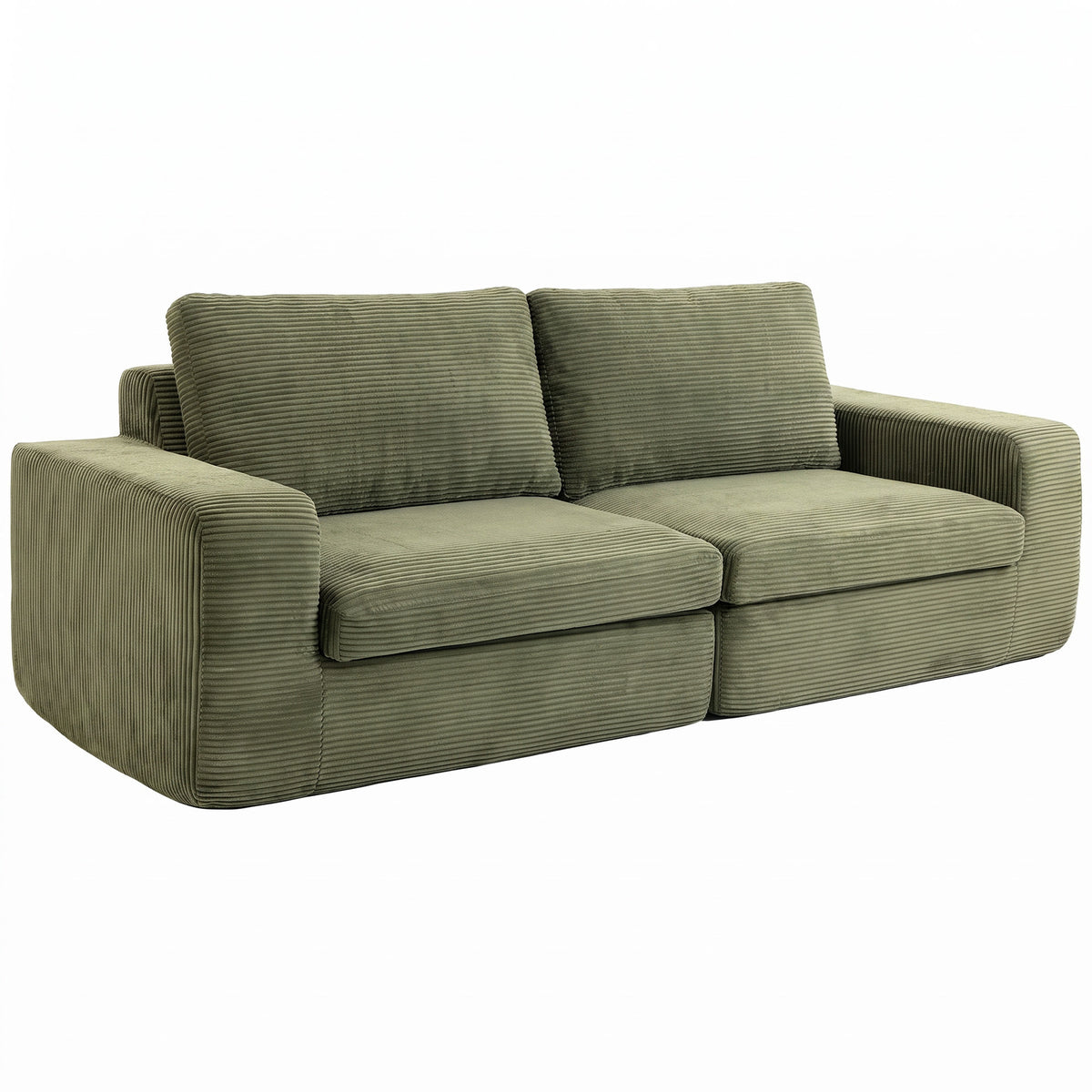 Canapé 3 Places en Velours Côtelé, Canapé de Salon Compressé Moderne 236 cm avec Coussin à Ressorts, Vert