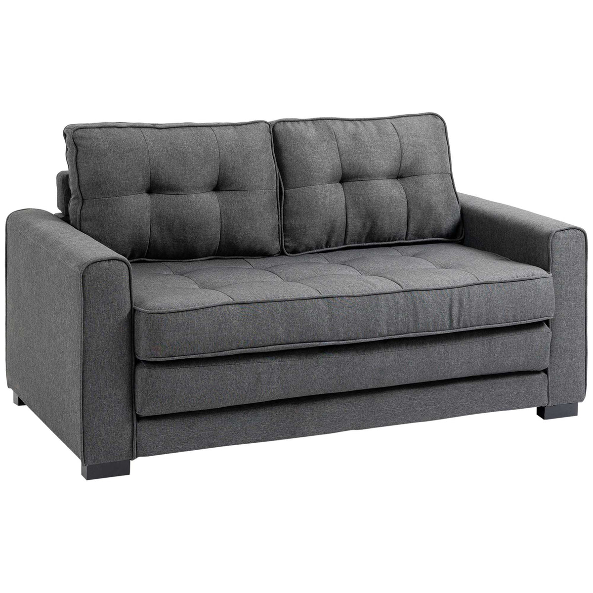 Canapé droit convertible 2 places - dossier capitonné - 147,5 x 75 x 85 cm - gris
