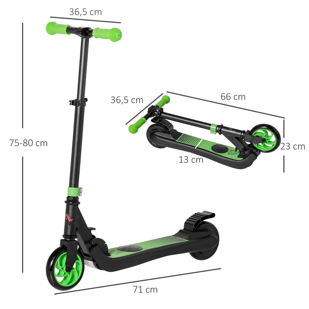 Trottinette électrique enfants 6 ans + pliable scooter électrique vitesse 8 km/h 71x36,5x75-80cm, aluminium, acier, vert
