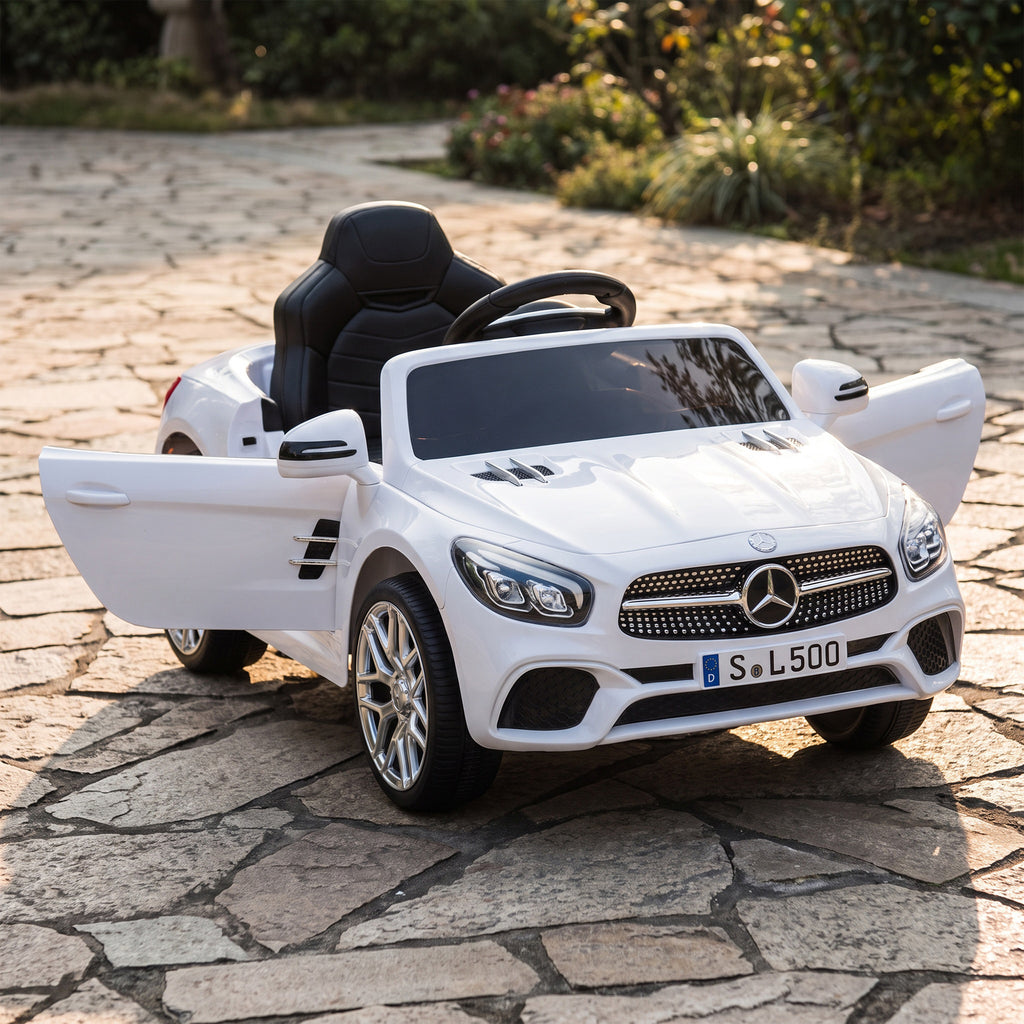 Voiture Électrique Enfants 12V Mercedes-Benz SL500, 3-5 km/h, 2 Moteurs, Télécommande 2,4G, pour 3-5 Ans, Blanc