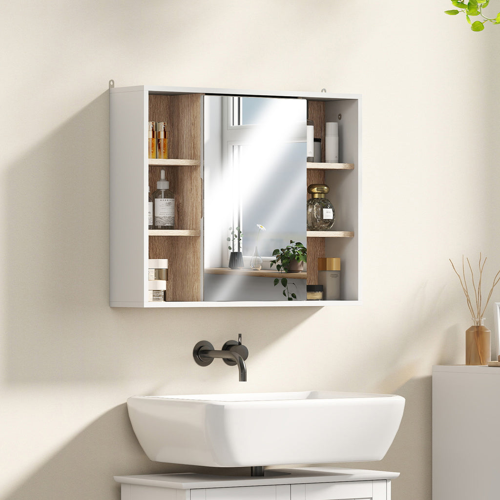 Armoire murale, meuble salle de bain avec miroir, miroir salle de bain avec rangement, placard à portes et 6 compartiments ouverts, 60 x 14,5 x 49,4 cm, blanc-6