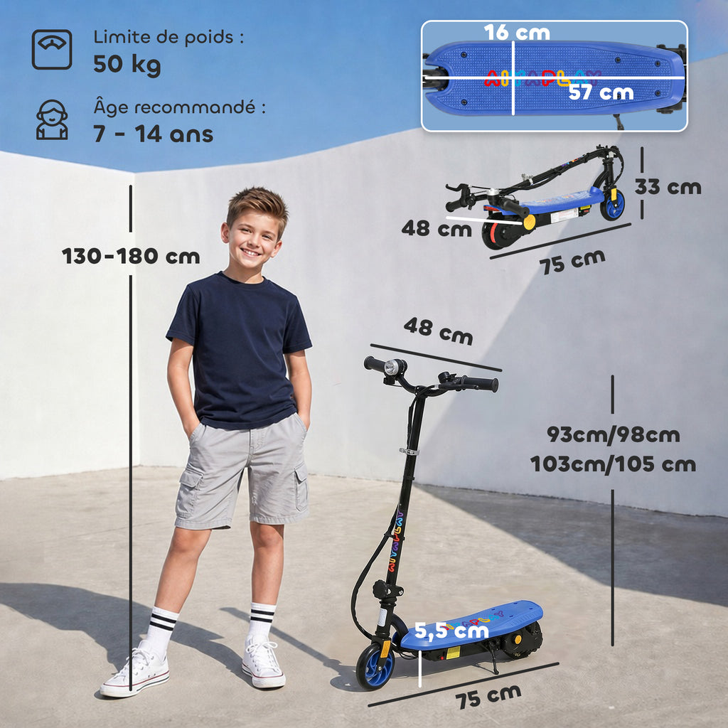 Trottinette électrique 120 W pliable pour enfant 7-14 ans 12 Km/h max. autonomie 10 Km max. bleu-2