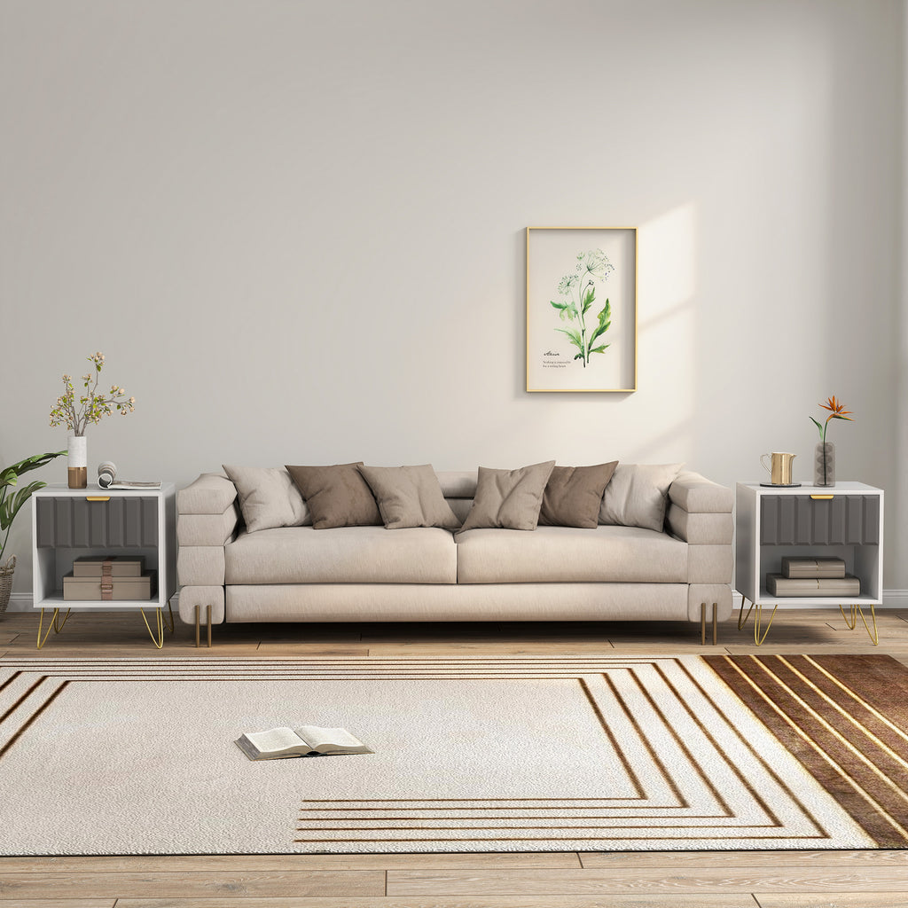 Table de chevet, table d'appoint compartiment ouvert, tiroir et poignée, pieds en acier, 45 x 40 x 55, blanc-8