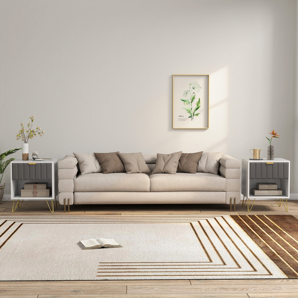 Table de chevet, table d'appoint compartiment ouvert, tiroir et poignée, pieds en acier, 45 x 40 x 55, blanc-8