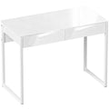Bureau avec 2 tiroirs, table d'ordinateur 100 x 50 cm, bureau moderne pied en acier, pour petits espaces, blanc brillant-0