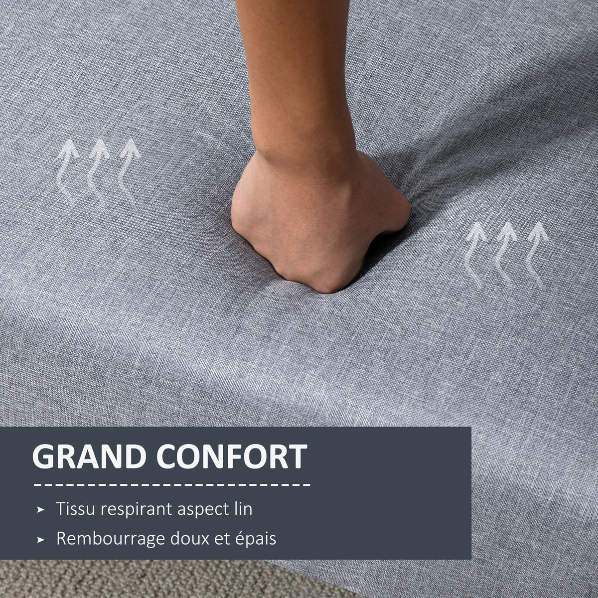 Canapé Convertible 2 Places Design scandinave Dossier inclinable 3 Positions Pieds Bois Tissu Aspect Lin Gris
