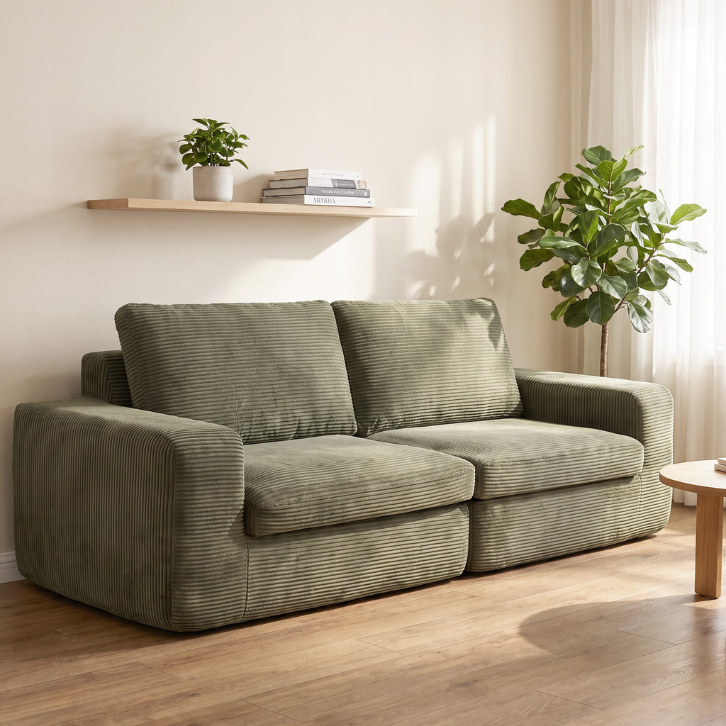 Canapé 3 Places en Velours Côtelé, Canapé de Salon Compressé Moderne 236 cm avec Coussin à Ressorts, Vert