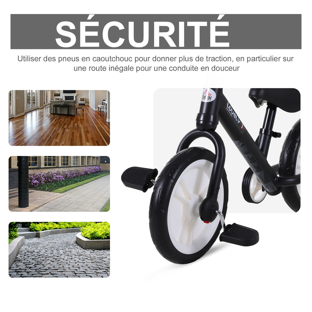 Vélo Enfant draisienne 2 en 1 roulettes et pédales Amovibles Roues 12" Hauteur Selle réglable pour enfants de 2 à 5 ans Acier Noir