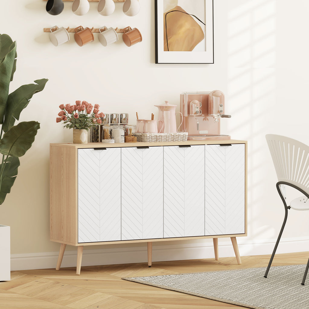 Buffet bas meuble de rangement 2 placards 4 portes motif chevrons étagères réglables 120 x 35 x 77,4 cm blanc-1