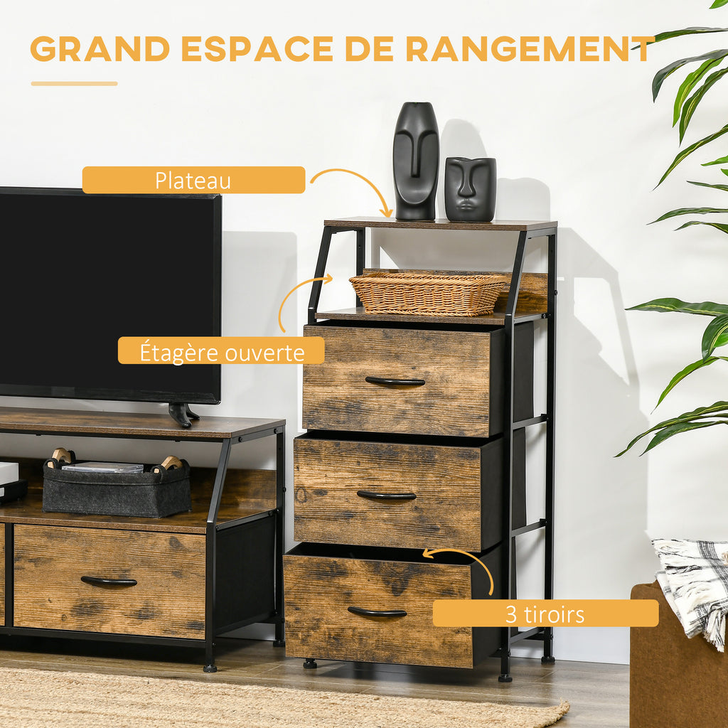 Meuble de rangement style industriel commode 3 tiroirs en tissu amovibles et 2 étagères - 44 x 29 x 92 cm - bois et métal-3