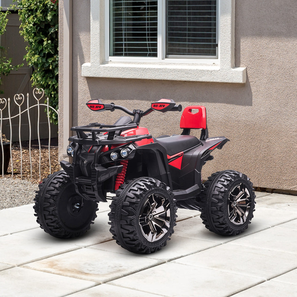 Quad Buggy électrique Enfant 12 V 8 Km/h Max. Voiture électrique Enfant avec Effets Lumineux sonores Selle avec Dossier Porte-Bagage Avant métal PP Rouge Noir