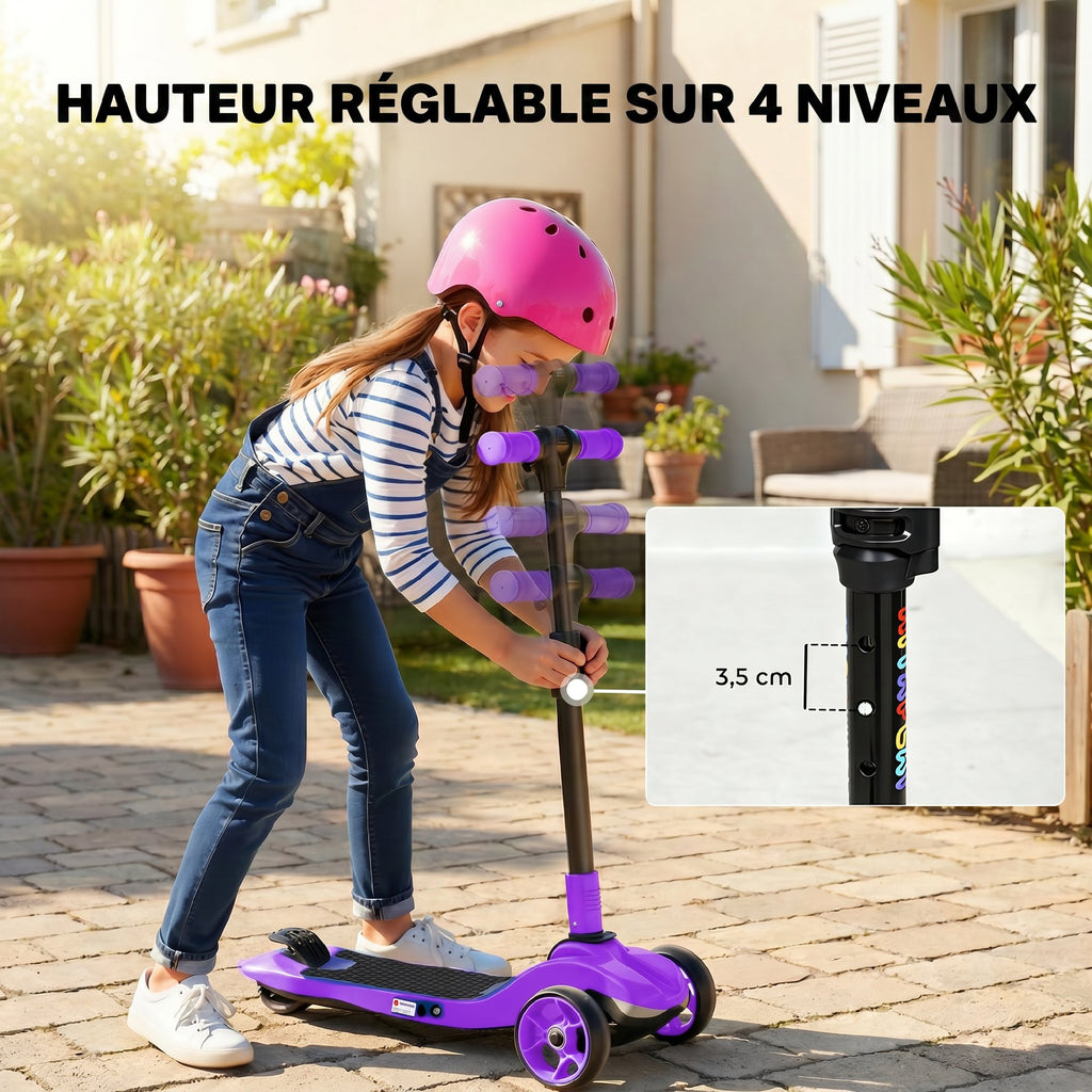 Trottinette électrique pour enfant 6 à 10 ans, pliable 3 roues démarrage zéro, vitesse maximale 8 km/h 64x29x83cm violet-5