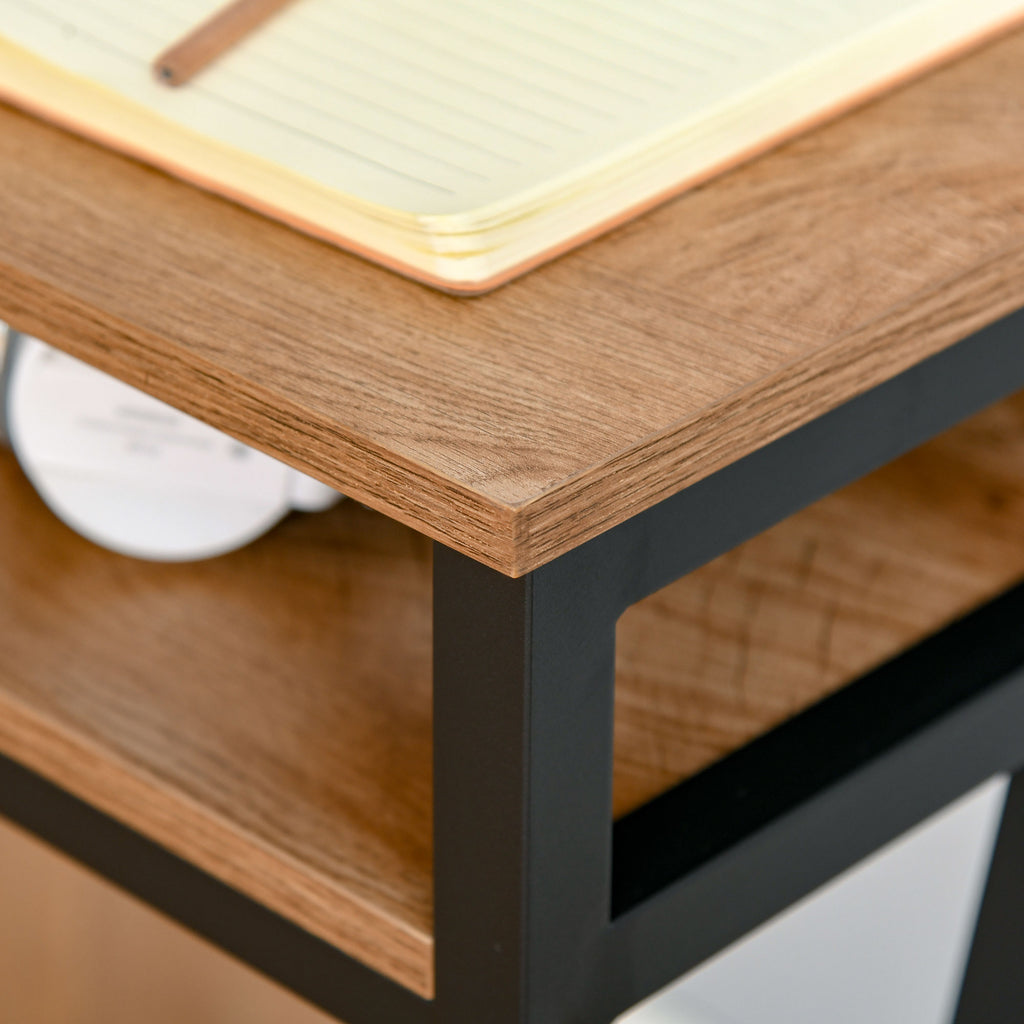Bureau Style Industriel 120L x 60l x 76H cm tiroir + 2 niches piètement métal Noir Plateau, pour Étude, Aspect-7
