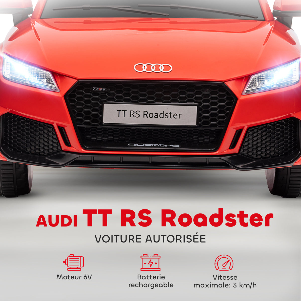 Véhicule électrique Enfant TT RS 12 V 30 W V. Max. 3 Km/h télécommande Effets sonores + Lumineux Rouge