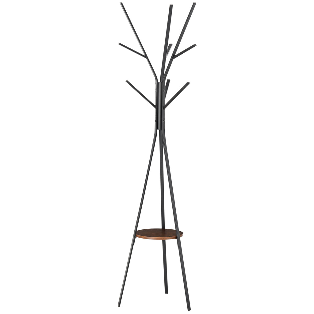 Porte-manteau trépied design contemporain branches étagère + 9 patères dim. 45L x 45l x 180H cm métal marron-0