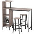 Ensemble table de bar avec tabourets, table à manger debout avec 2 chaises de bar étagères, casiers à vin, gris-0