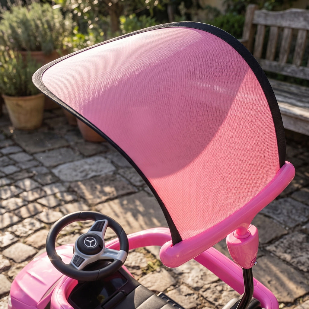 Porteur Enfants 3 en 1 Mercedes-Benz sous Licence, Garde-Corps, Espace de Rangement, Klaxon, 83x40x90cm, Rose