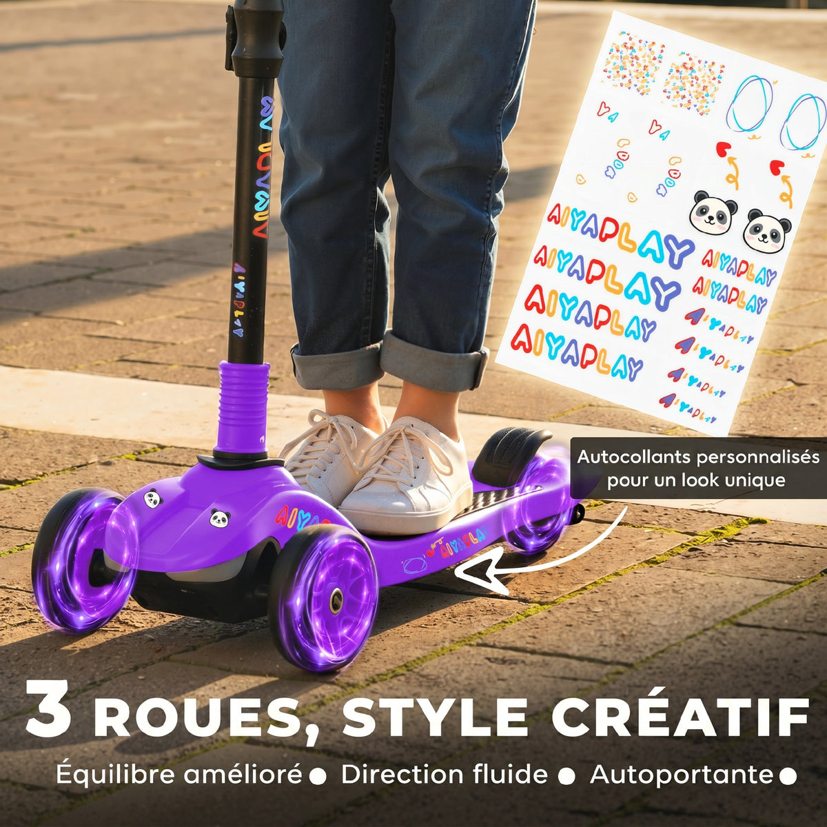 Trottinette électrique pour enfant 6 à 10 ans, pliable 3 roues démarrage zéro, vitesse maximale 8 km/h 64x29x83cm violet-3