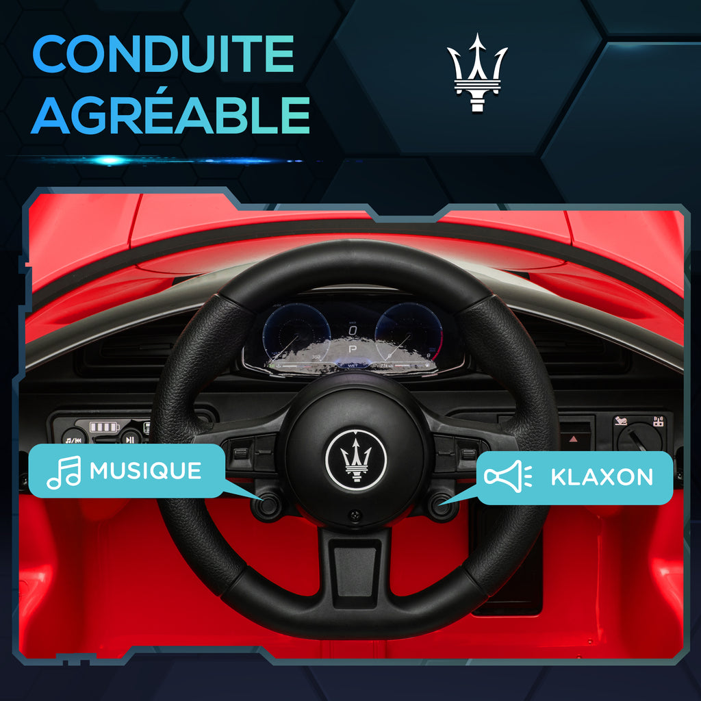 Voiture électrique pour enfants sous licence Maserati MC20 12V, Télécommande, LED, Musique et Klaxon, 3 à 6 Ans, rouge