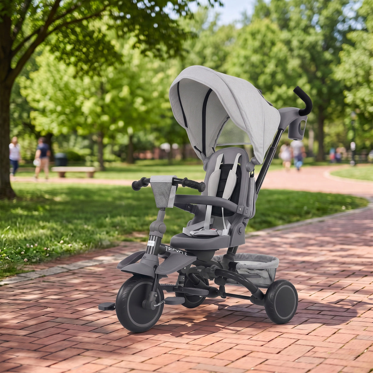 Tricycle bébé évolutif 6 en 1, tricycle enfant pliable avec poignée parentale réglable, siège pivotant 360°, gris