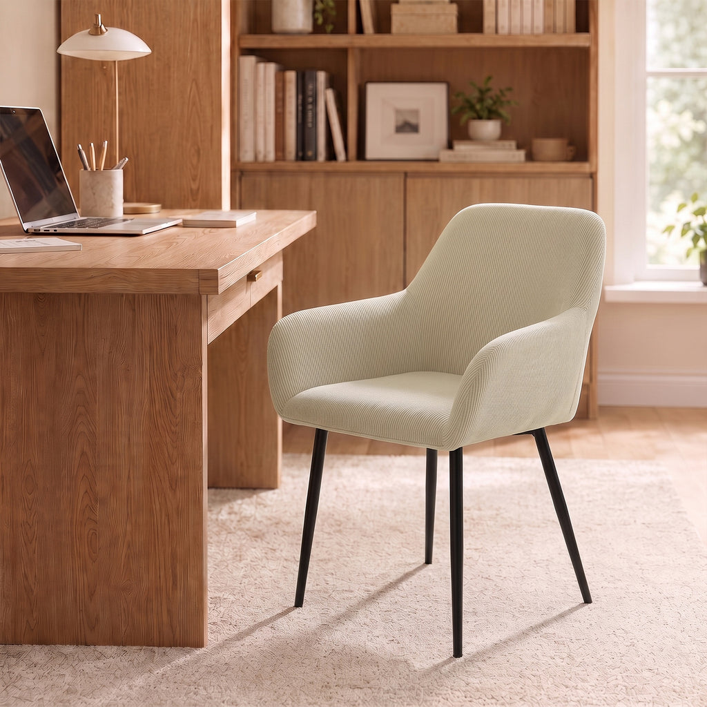 Lot de 2 chaises de salle à manger, chaises de cuisine rembourrées en velours côtelé avec accoudoirs et dossier, crème-7