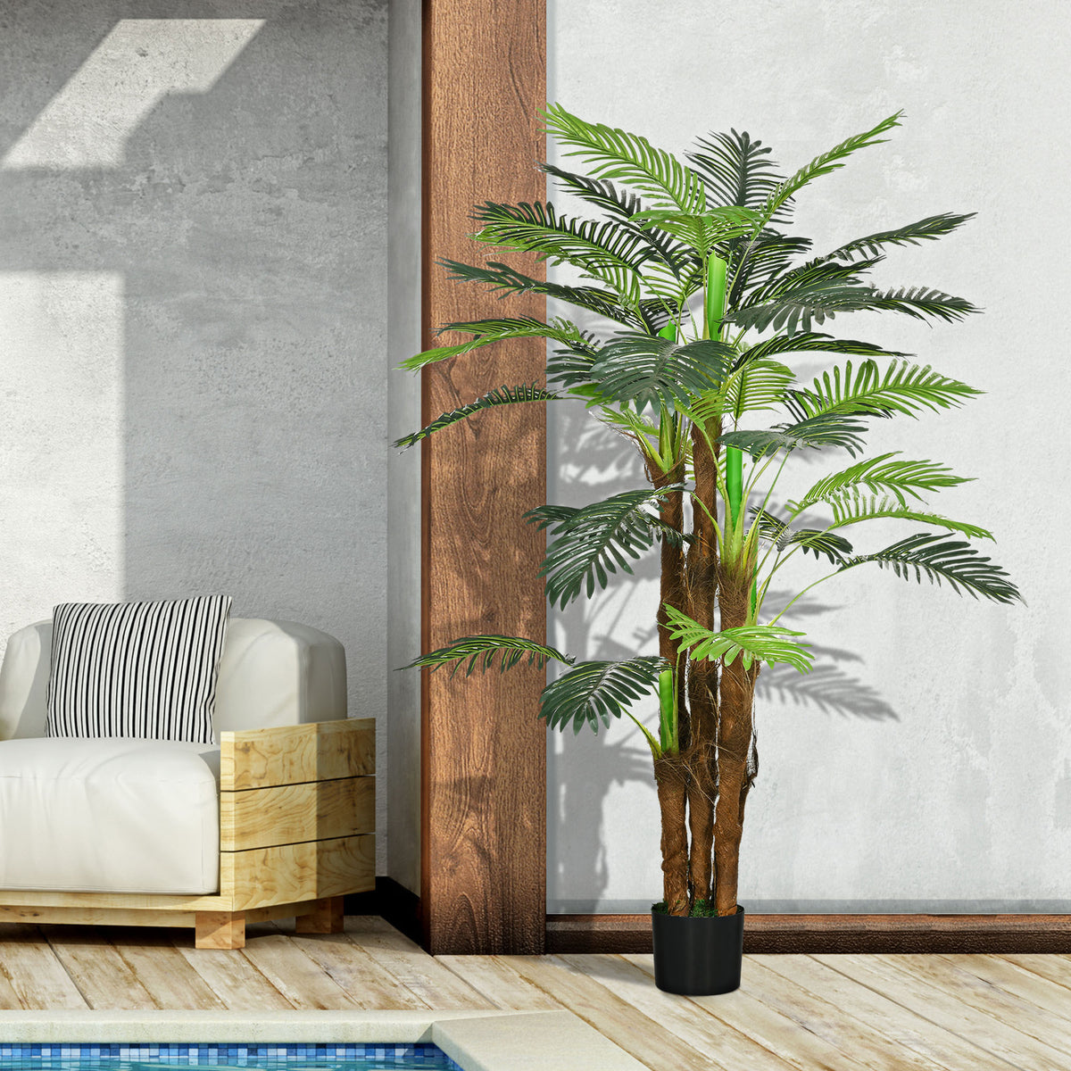 Palmier Artificiel H.1,6 m Arbre Artificiel Tronc Branches Lichen Feuilles Grand réalisme Pot Inclus-3