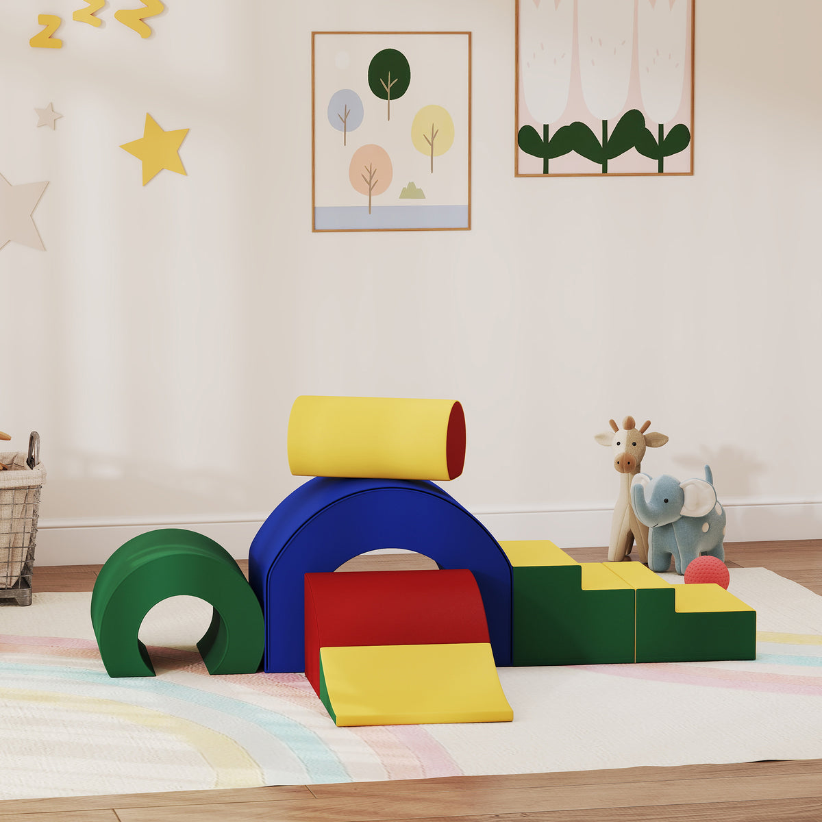 Parcours motricité enfants jouets d'escalade modulable 5 briques géantes en mousse 181 x 39 x 44 cm multicolore