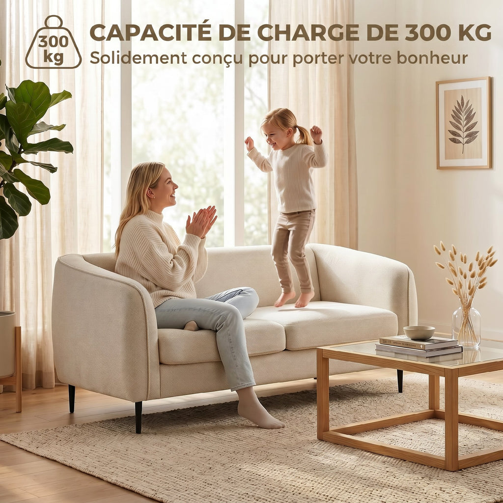 Canapé 2 places en velours, canapé de salon moderne 160 cm, assise large rembourrée, coussin épais à ressorts, beige-4