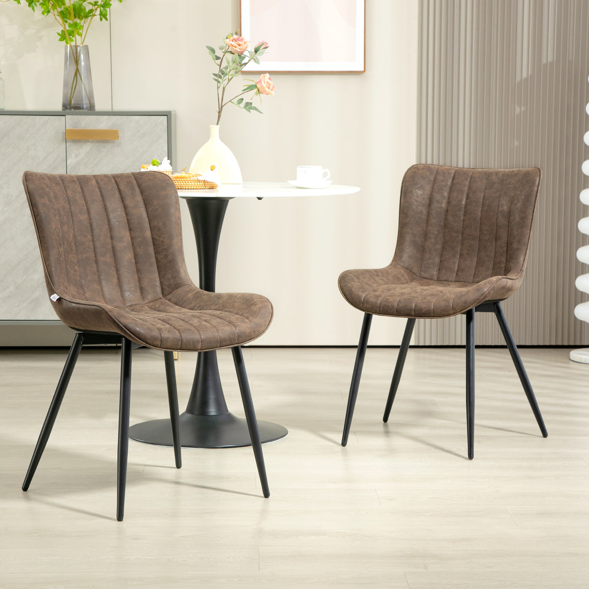 Lot de 2 chaises de salle à manger design moderne et capitonné pour salon, salle à manger, chambre à coucher, marron-1