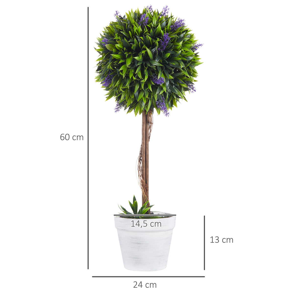 Lot de 2 plantes Artificielles avec fleurs de lavande, tronc et pot inclus - hauteur 60 cm vert-2