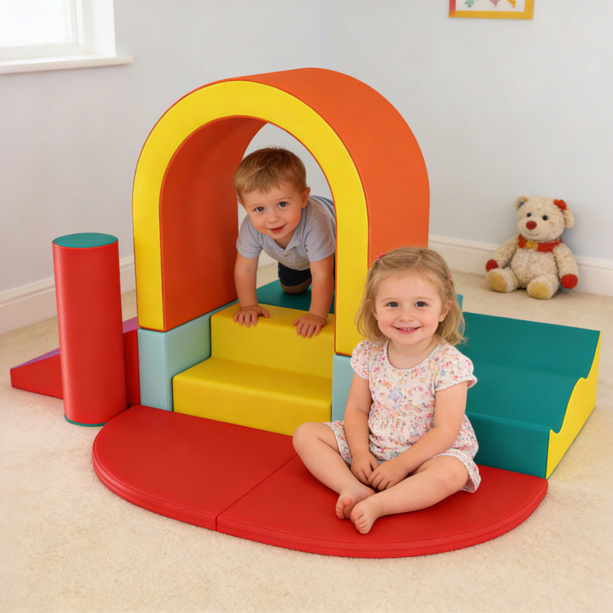 Parcours motricité bébé 10PCS, module motricité bébé en mousse EPE avec housse en revêtement PU, multicolore
