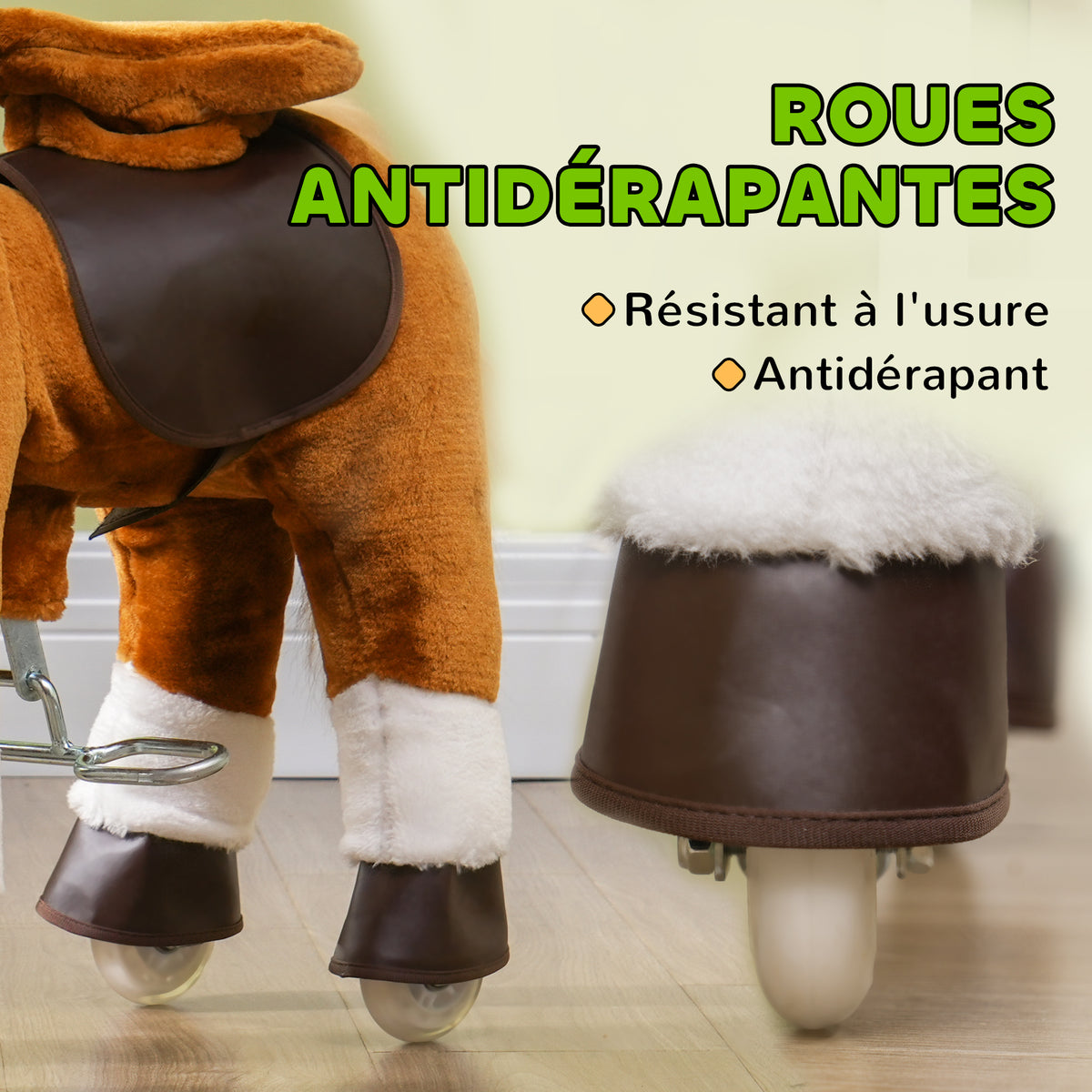 Cheval à monter pour enfant cheval à roulettes selle surélevée pour enfants 3-5 ans charge 60 kg 70 x 28 x 70 cm marron