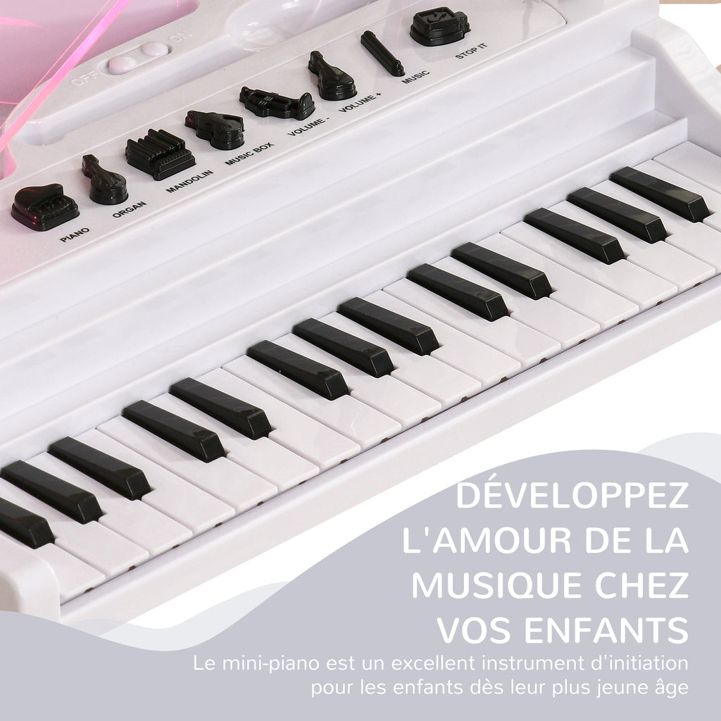 Piano enfant électronique 32 touches multifonctions avec micro haut parleur tabouret couvercle lumineux LED blanc