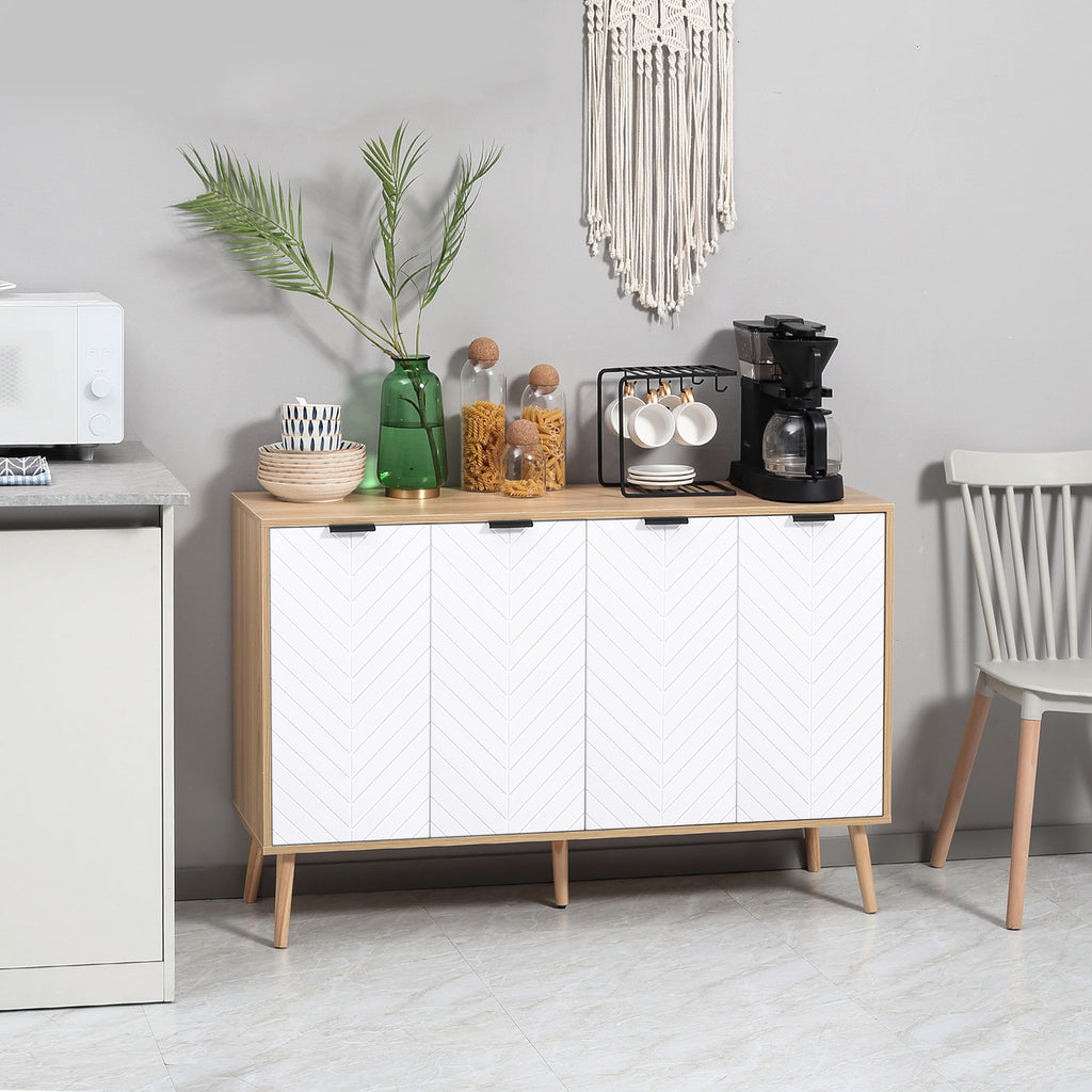 Buffet bas meuble de rangement 2 placards 4 portes motif chevrons étagères réglables 120 x 35 x 77,4 cm blanc-8