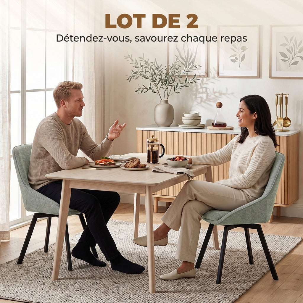 Lot de 2 Chaises de Salle à Manger Pivotantes à 360°, Chaises Cuisine Rembourrée en Chenille, Dossier Incurvé, Vert-3