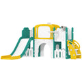 Toboggan pour enfant 7 en 1 avec panier de basket, télescope, rangement, tunnel, escalade, tableau de dessin, jaune