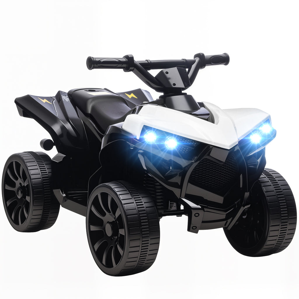 6 V-os elektromos gyerek quad zenével és LED-fényszórókkal, fehér–fekete