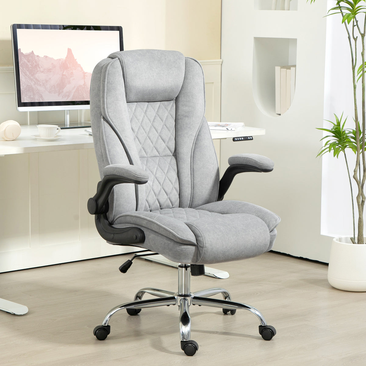 Fauteuil de bureau, chaise bureau ergonomique, hauteur réglable, accoudoirs relevables, 70 x 70 x 114-122 cm, gris-9