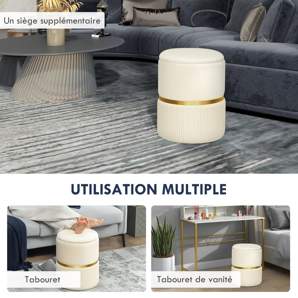 Pouf tabouret repose-pied coffre de rangement en velours côtelé 36 x 36 x 44 cm pour salon chambre beige-5