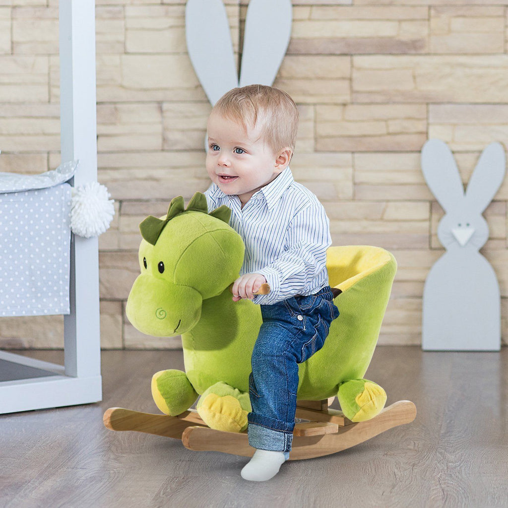 PawHut zenélő plüss dinoszaurusz hintajáték biztonsági övvel, zöld