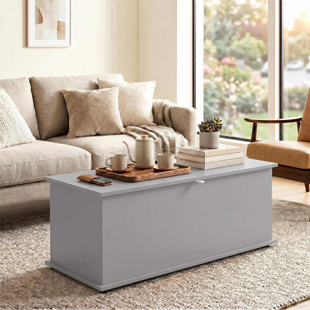 Coffre de rangement, banc de rangement avec couvercle rabattable et charnières de sécurité, 100 x 40 x 40 cm, gris-8