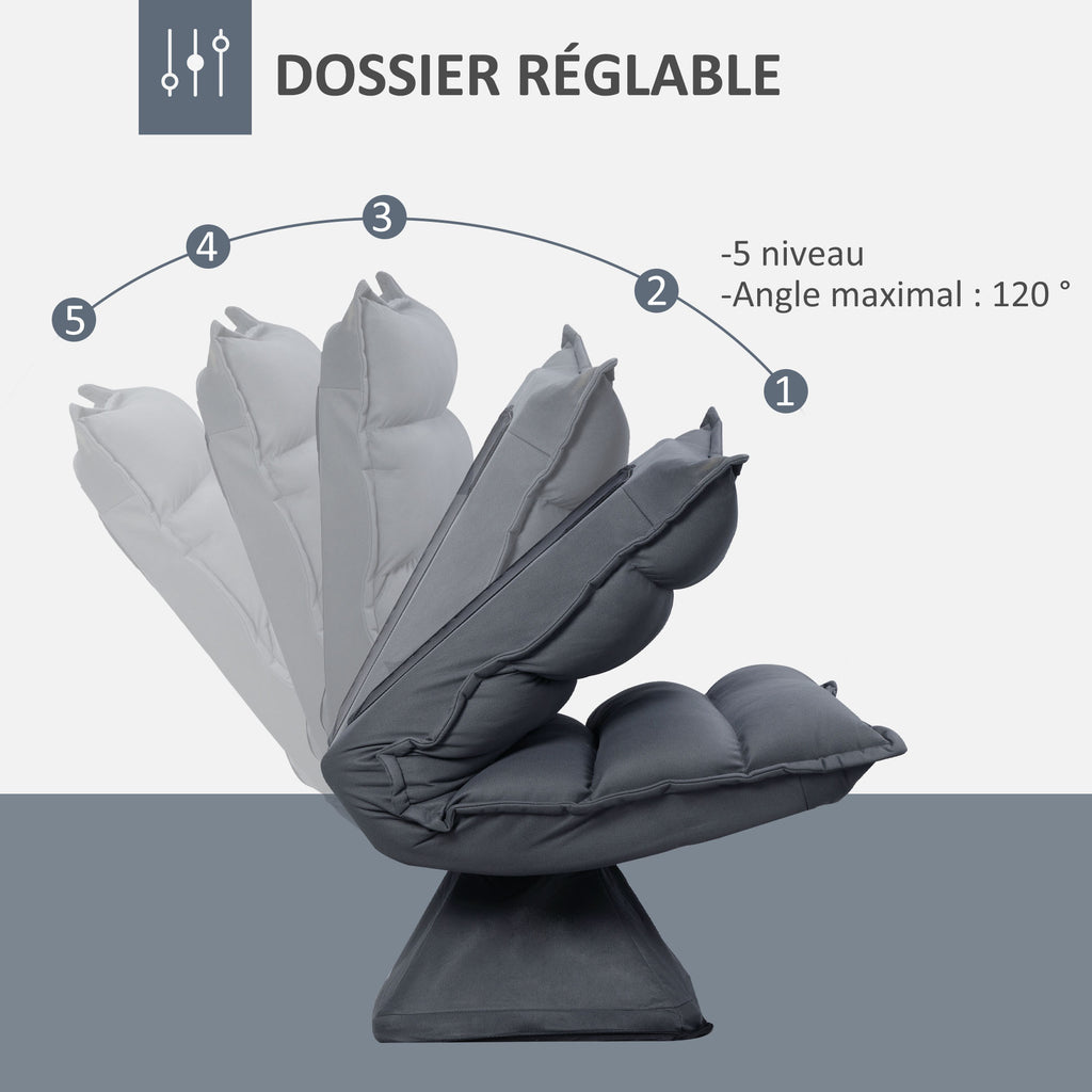 Fauteuil de sol paresseux pivotant 360° avec dossier inclinable design capitonné 62 x 62 x 95 cm gris foncé-3