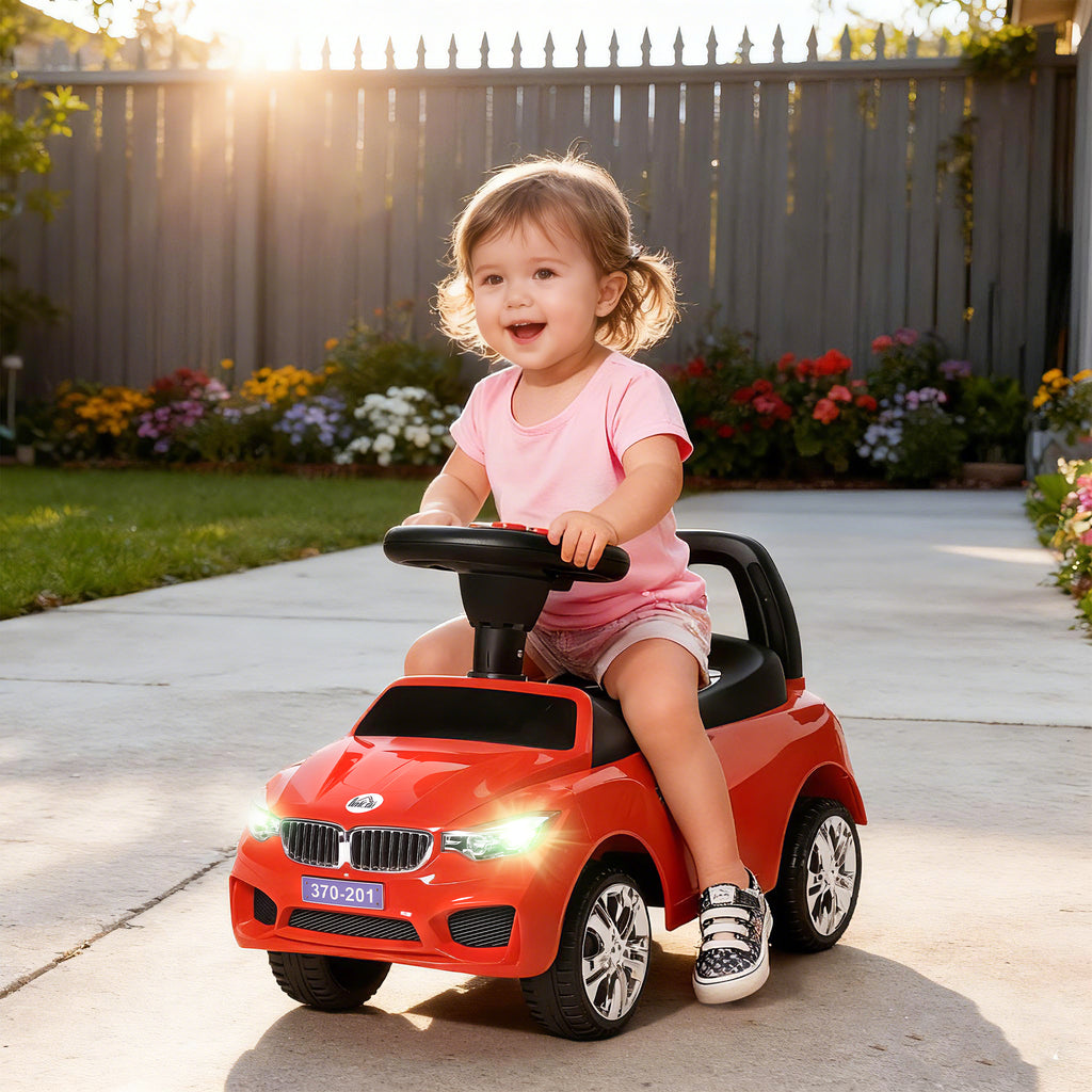 Porteur enfants voiture, véhicule à pousser avec coffre à jouets, klaxon, phares et musique, 63,5 x 28 x 36 cm, rouge