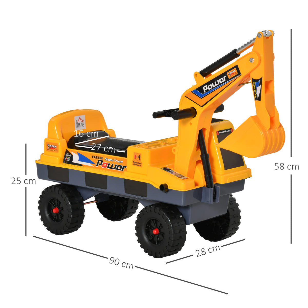Porteur Enfant tractopelle 2-3 Ans Pelleteuse articulée avec Pince Incluse Effets sonores Lumineux PP Jaune