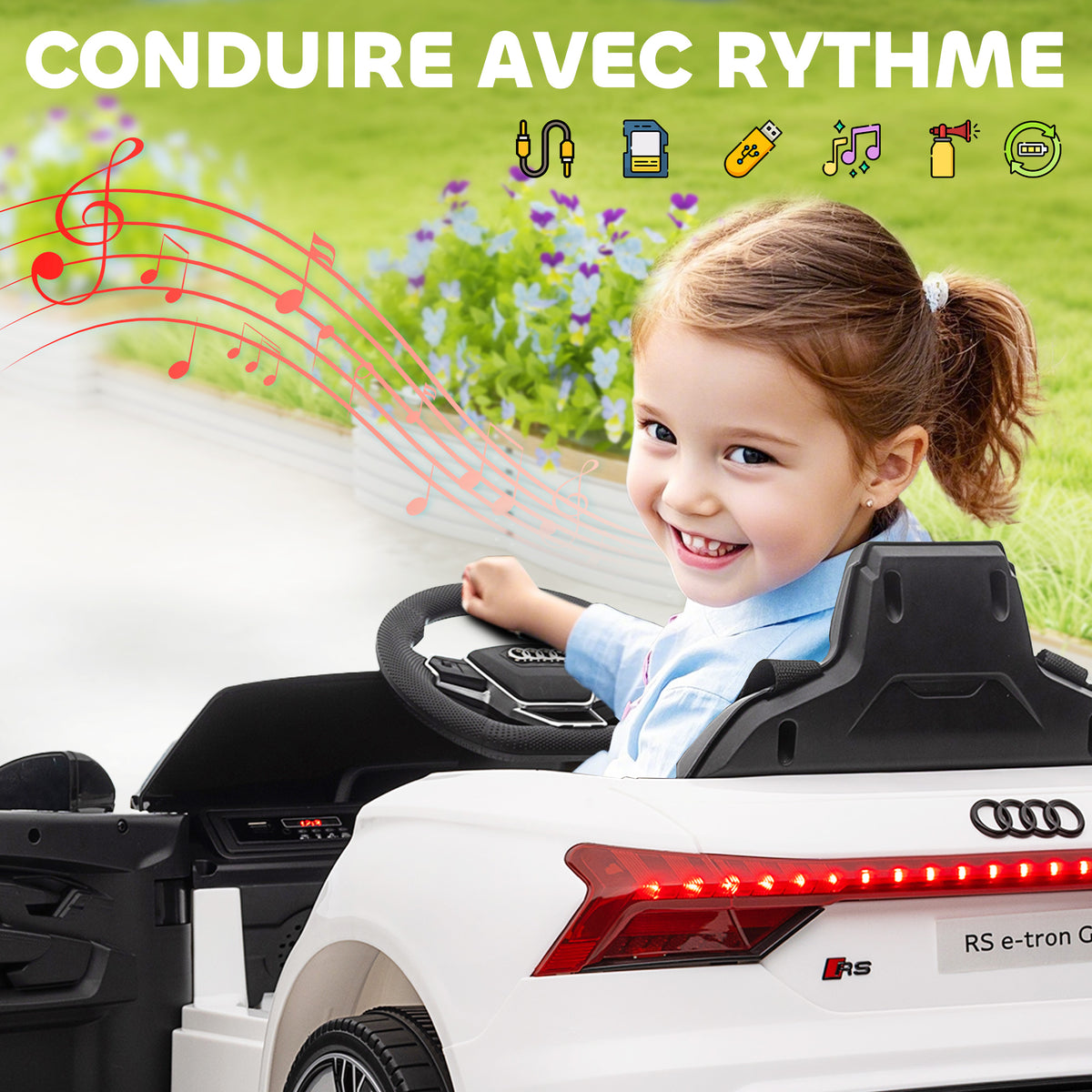 Voiture électrique enfant 12 V - véhicule électrique avec télécommande parentale fournie - V. Max. 5 Km/h - effets sonores, lumineux - Audi RS E-tron GT blanc