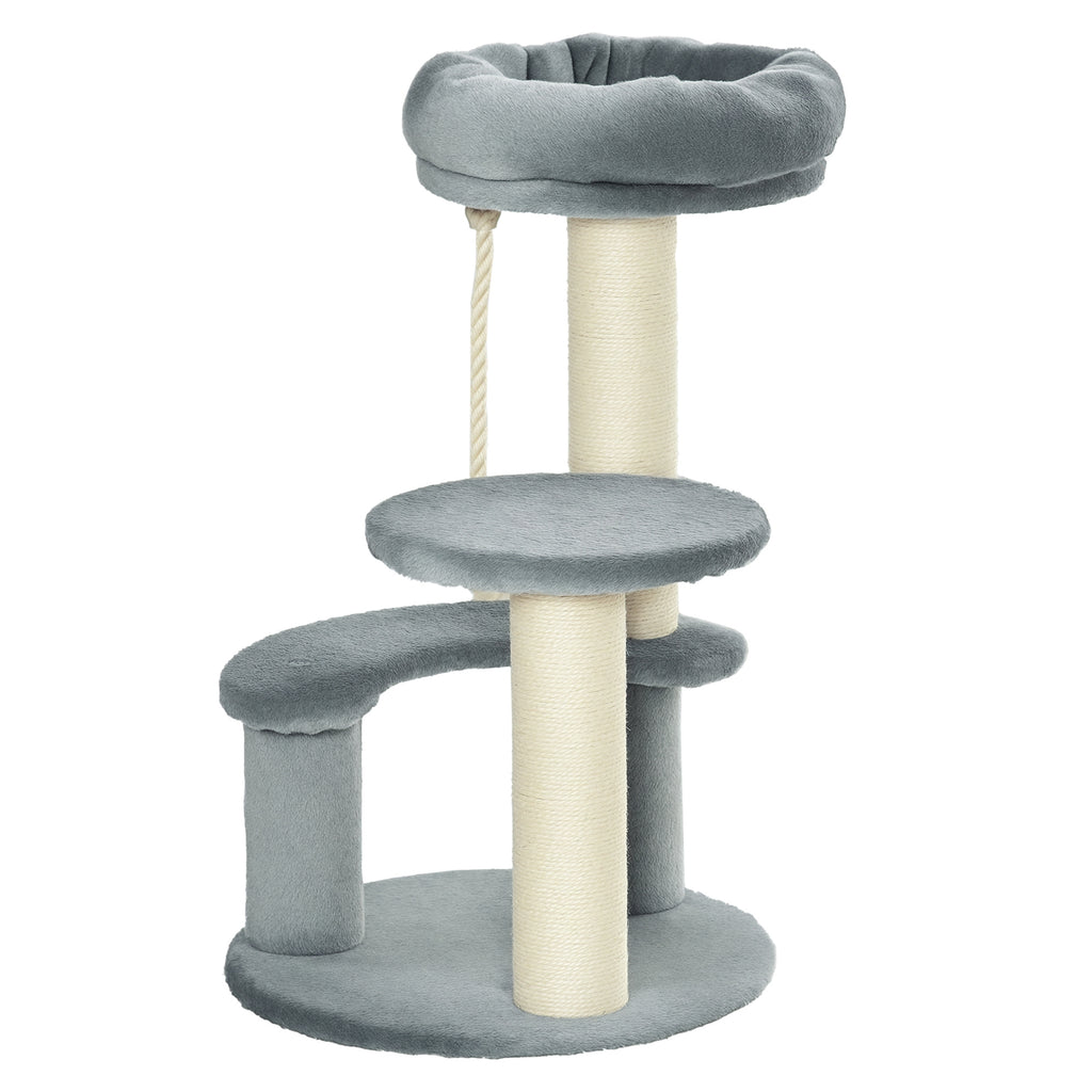 Arbre à chats 2 griffoirs grattoirs sisal naturel 3 plateformes corde à grimper dim. Ø 40 x 65H cm peluche haute densité 500 g/m² gris-0