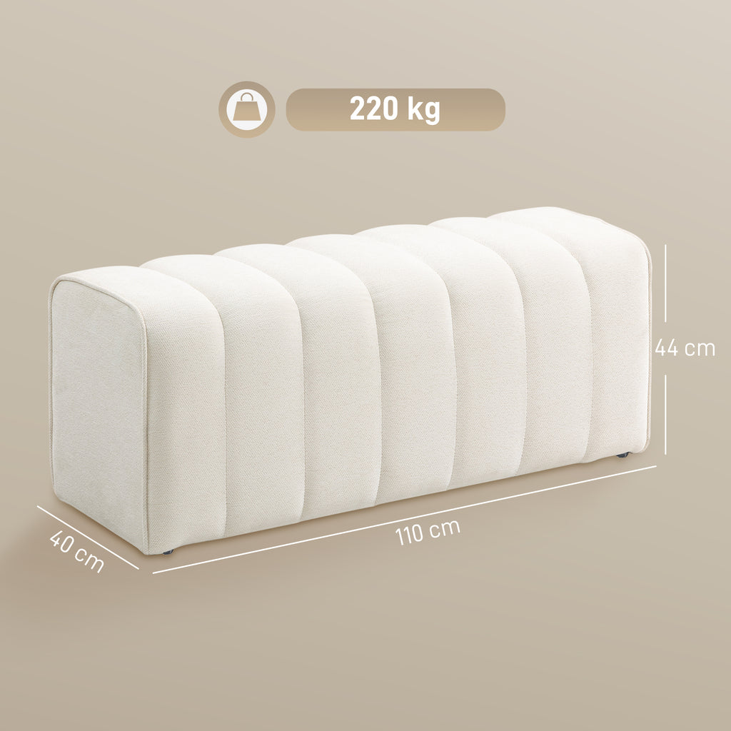 Banc bout de lit, banquette rembourrée, style moderne, ottoman en tissu aspect lin, 110 x 40 x 44 cm, crème-2